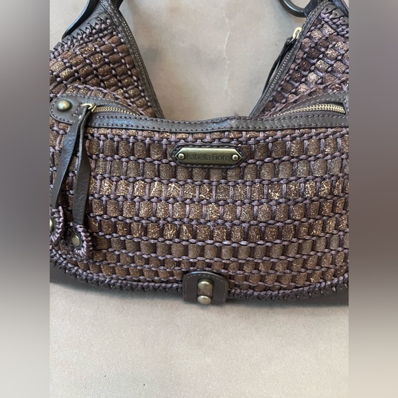 Isabella Fiore Braided Brown Leather Hobo Bag Studded Beautiful Very Good Cond - Picture 2 of 11